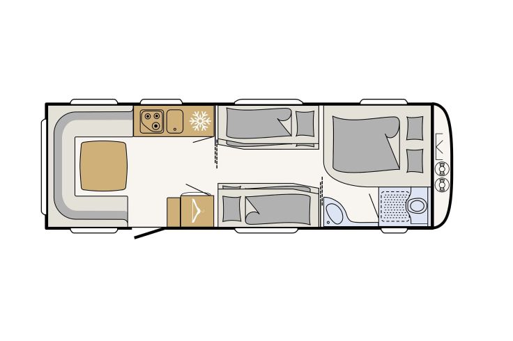 La caravane Dethleffs Camper convient parfaitement aux familles. Jusqu'à quatre enfants peuvent dormir dans les deux lits superposés. © Dethleffs GmbH &amp; Co. KG